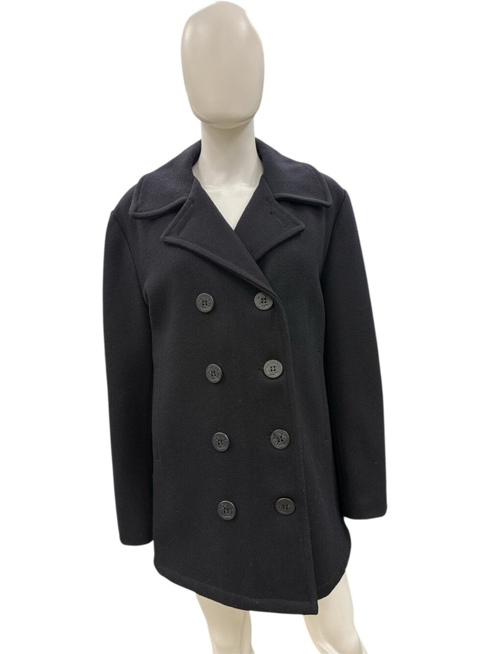 VTG DUR-O-JAC Unisex Wool Peacoat Sz. Medium with Anchor Detail Buttons in Black